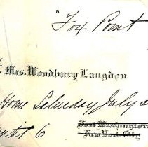 Mrs. Woodbury Langdon [calling card] at home Saturday, July 30th [1904]